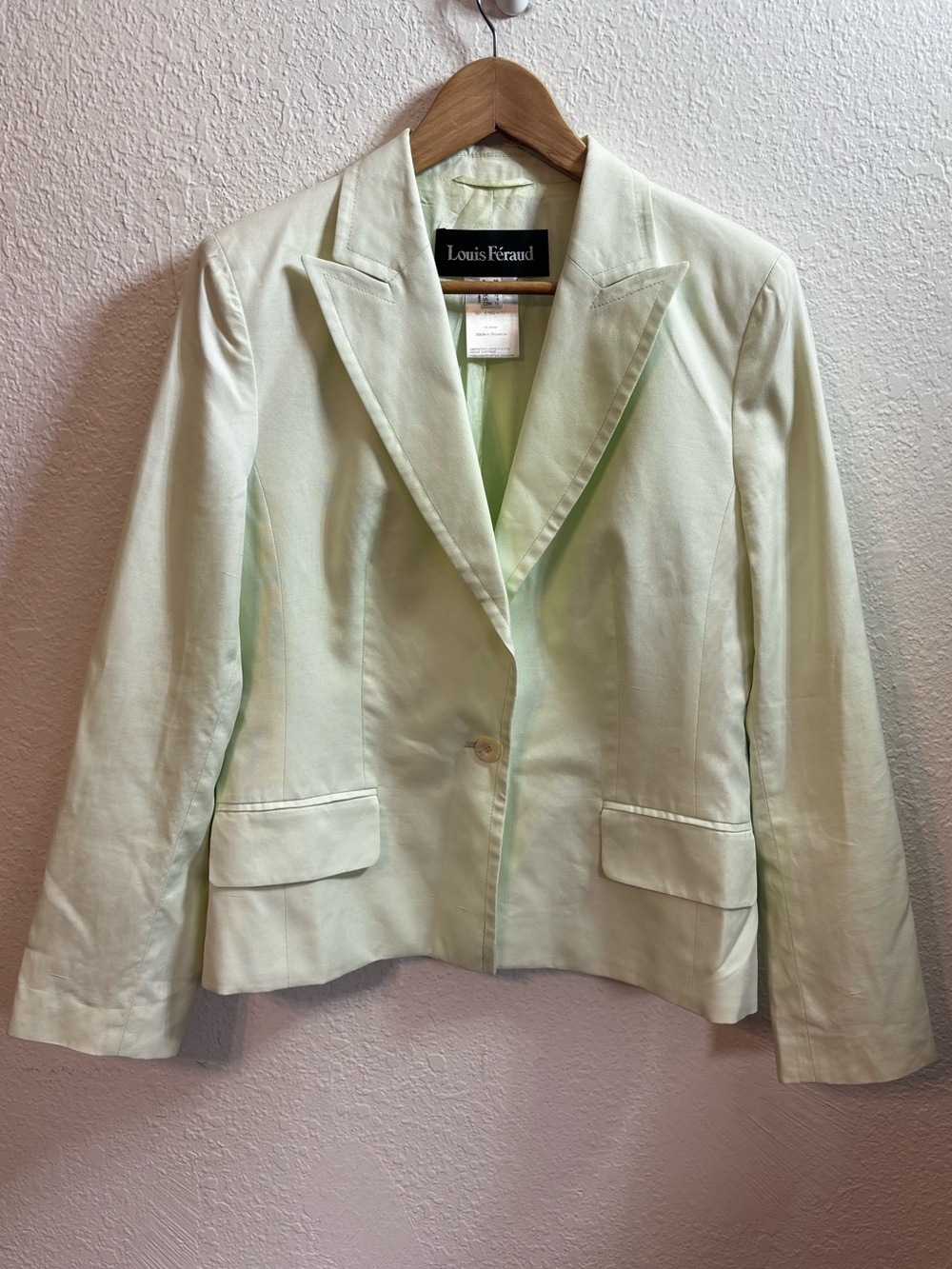 Vintage Louis Feraud Cotton Silk Mint Green Blazer Size 8